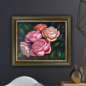Pink roses Original oil painting art floral modern realism contemporary